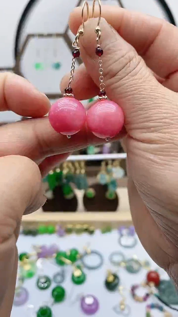 未镶嵌菱锰矿（红纹石）耳饰180