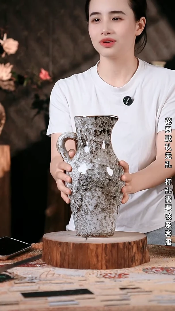 摆件景德镇高温陶瓷花器10*30