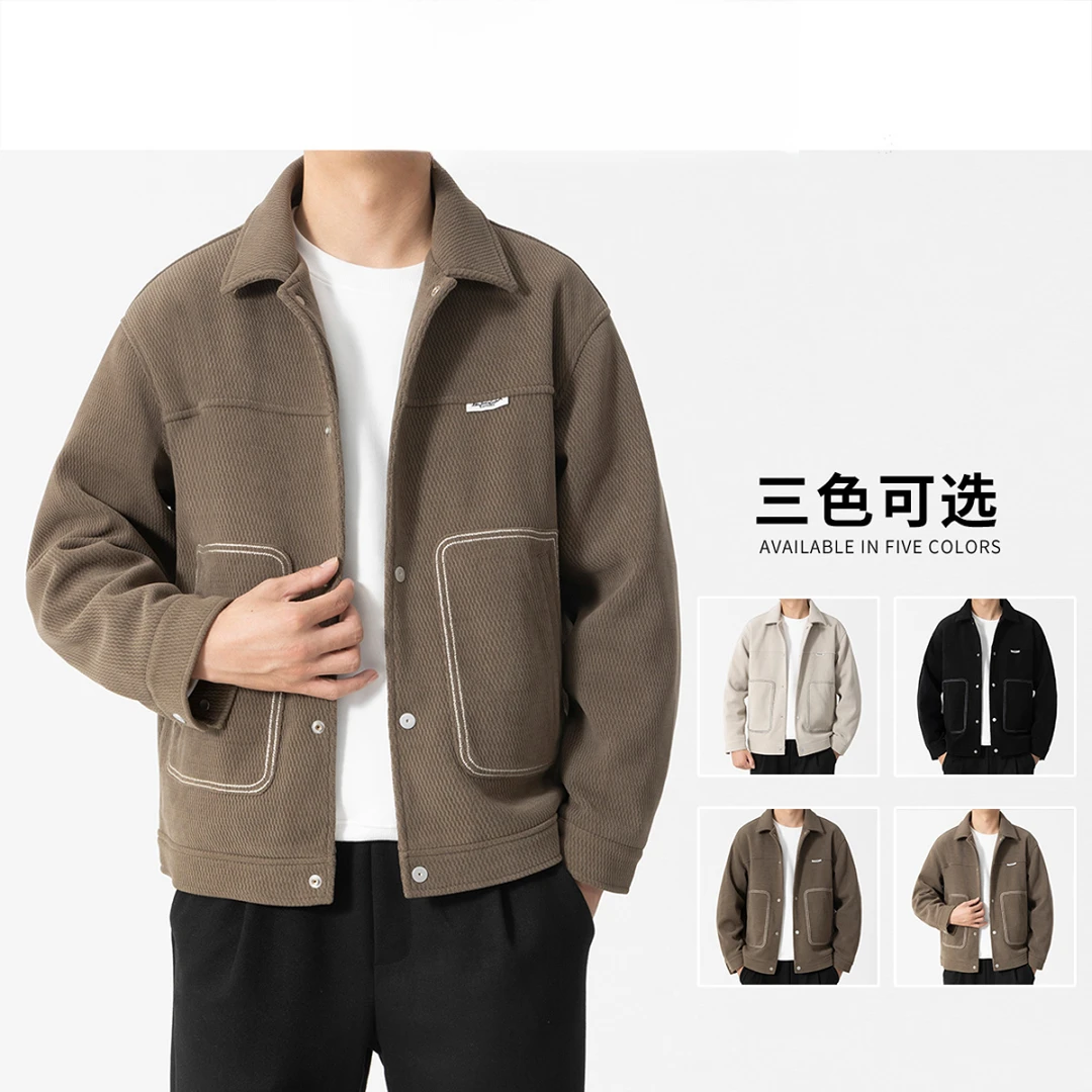 【星空呢 明线设计】加厚翻领明线帅气外套潮流外套-7281