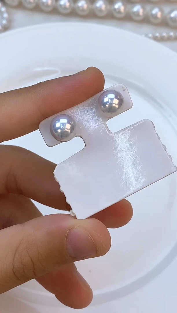 银S925镶嵌耳钉淡水珍珠9-10