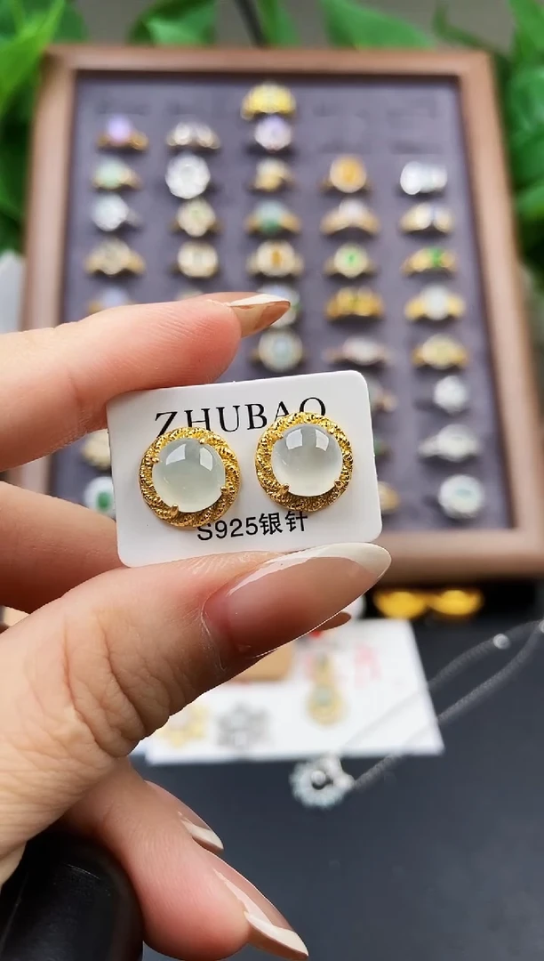 银S925镶嵌翡翠耳饰21