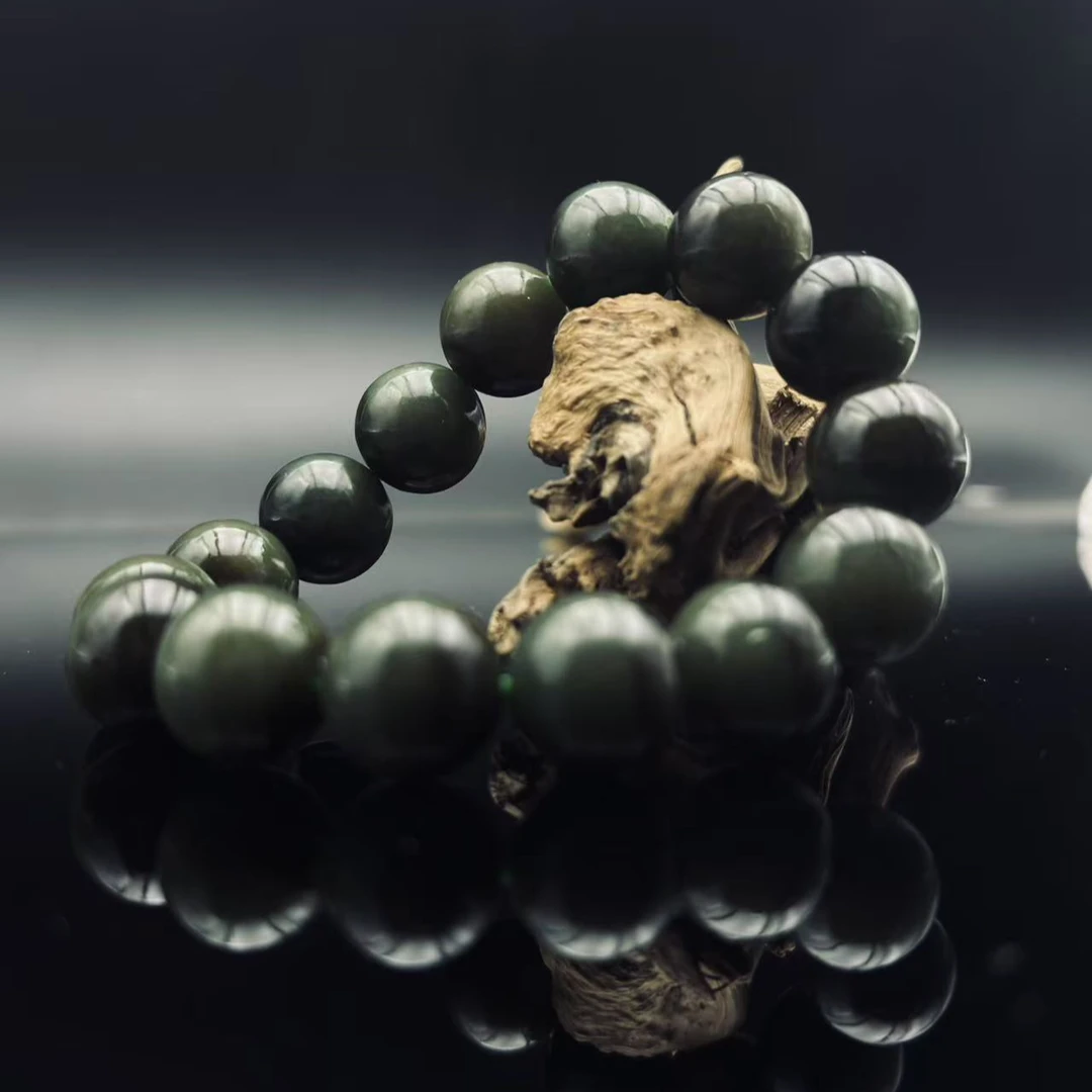 和田玉且末蓝带糖聚宝盆圆珠手串1775