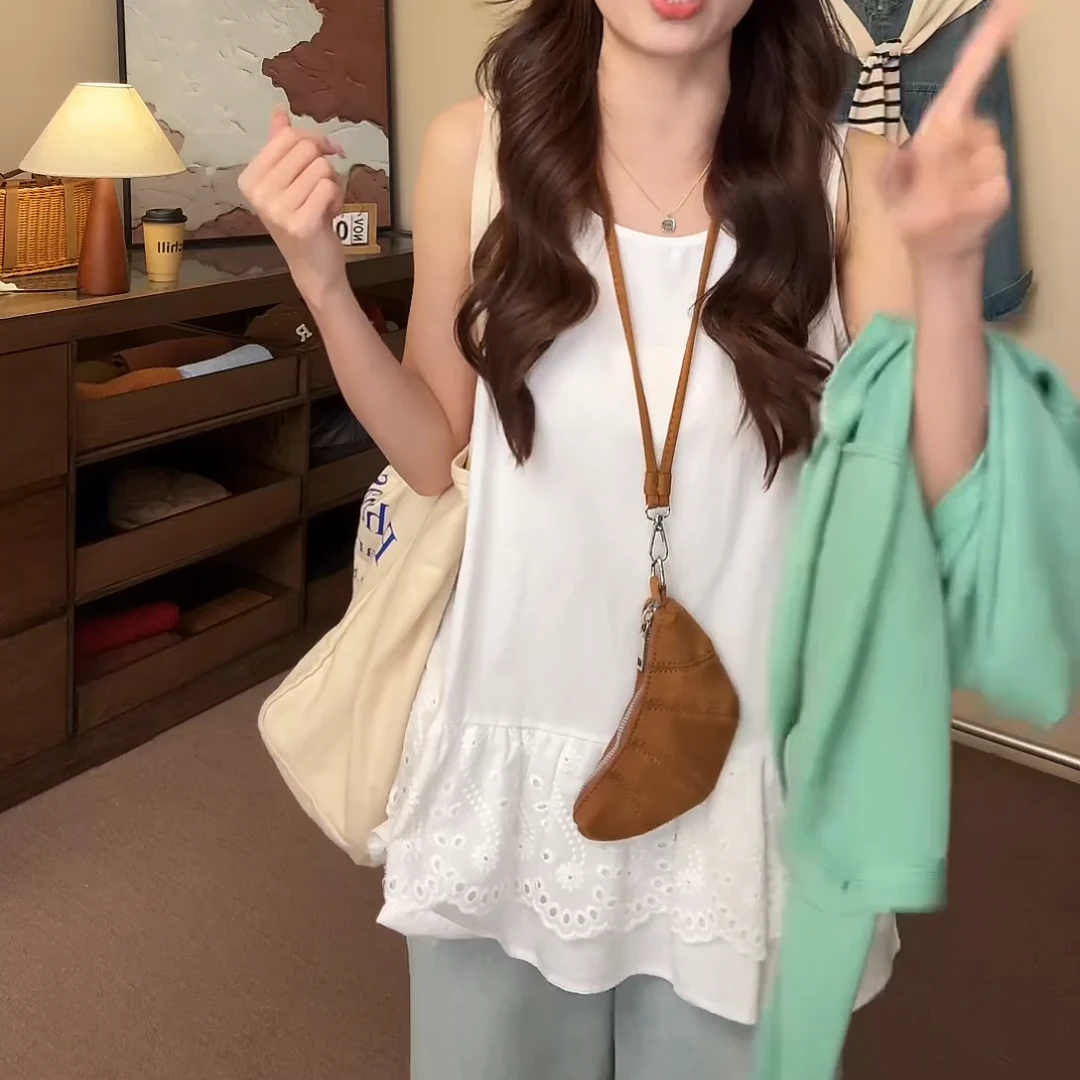 2025春夏新款中长款蕾丝拼接吊带背心内搭上衣LK2501666