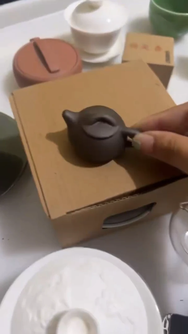 彩选单品黑色石瓢把把壶茶宠