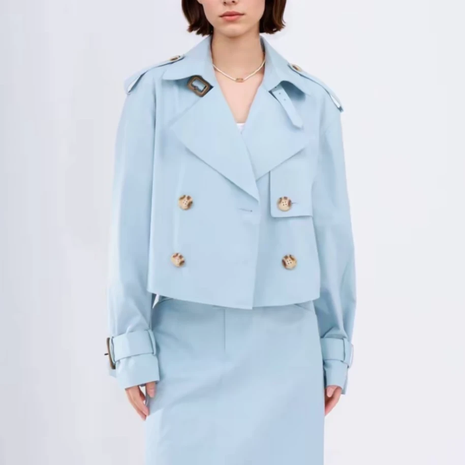 AMASS/阿玛施新款英伦风复古气质通勤双排扣短款外套上衣女540063