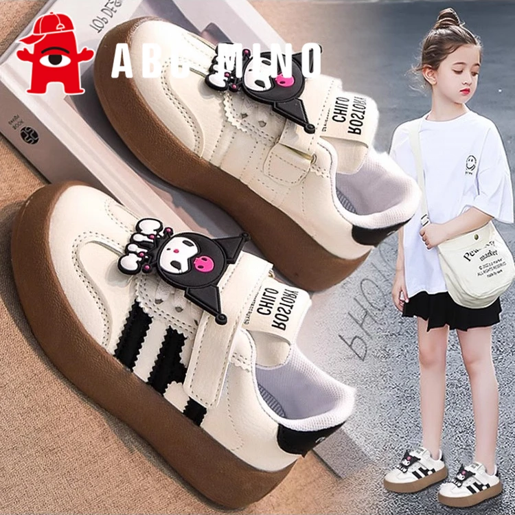 ABC MINO库洛米女童鞋秋季儿童运动鞋女孩德训板鞋皮面运动小白鞋