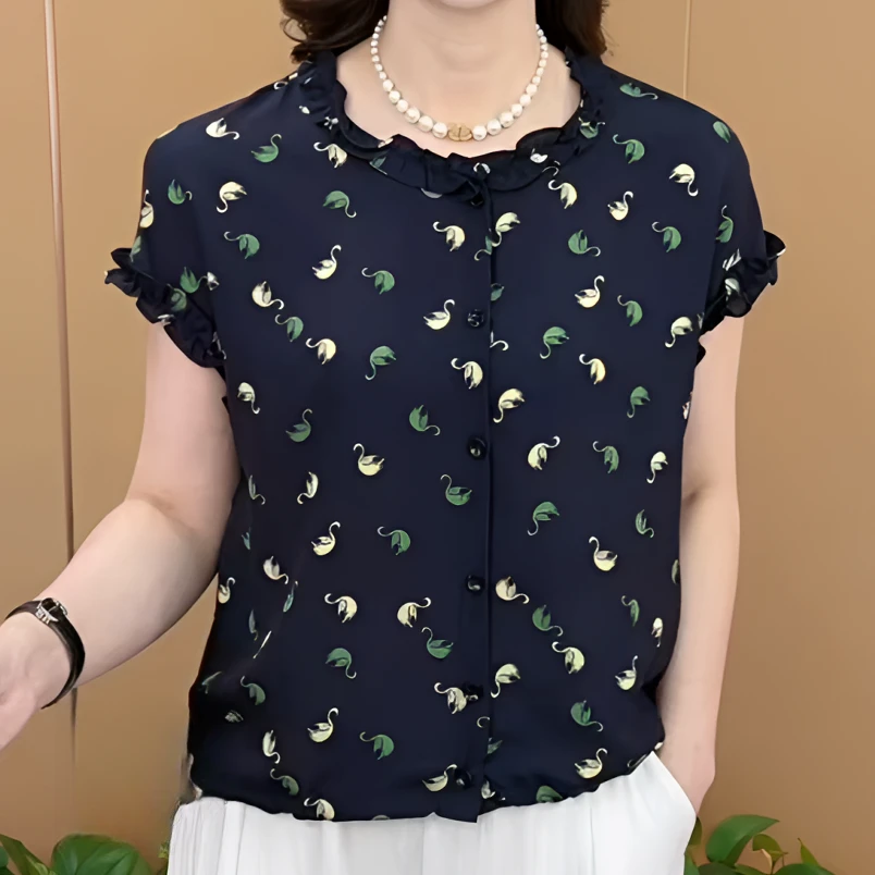 【无抽绳】圆领花边设计洋气妈妈装气质百搭休闲短袖套头上衣天鹅