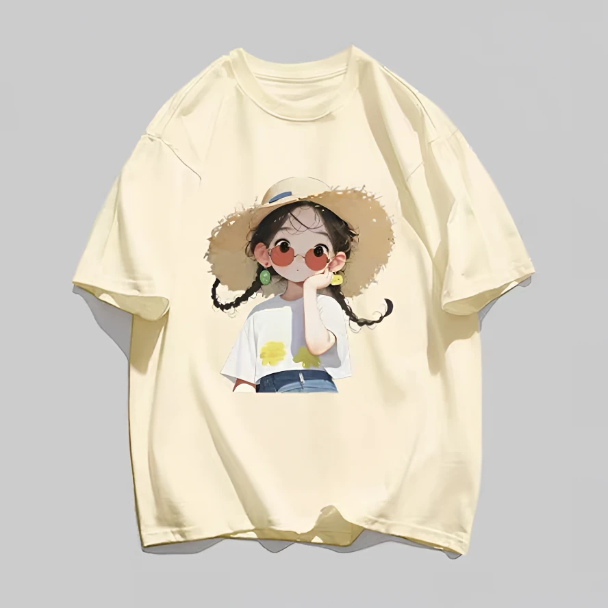 女童夏季t恤卡通小女孩印花纯棉短袖洋气百搭韩版中大童夏装上衣