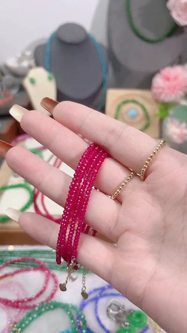 银S925镶嵌手链红宝石算盘刻面55