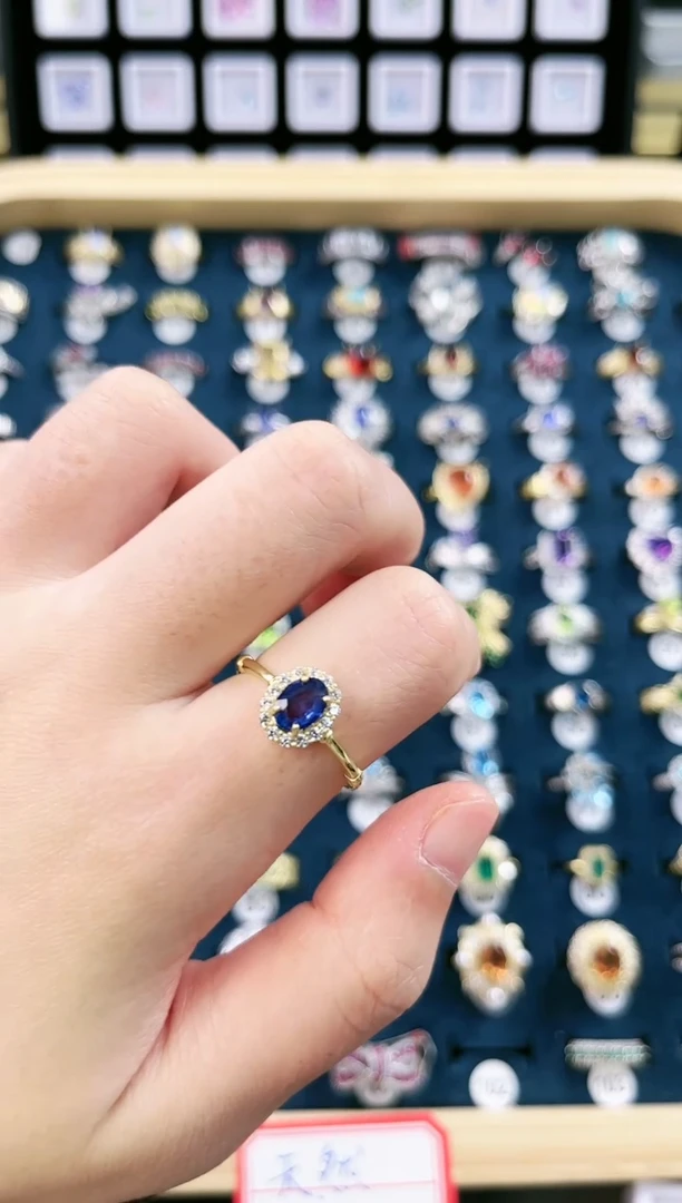 戒指蓝宝石银S925镶嵌i2