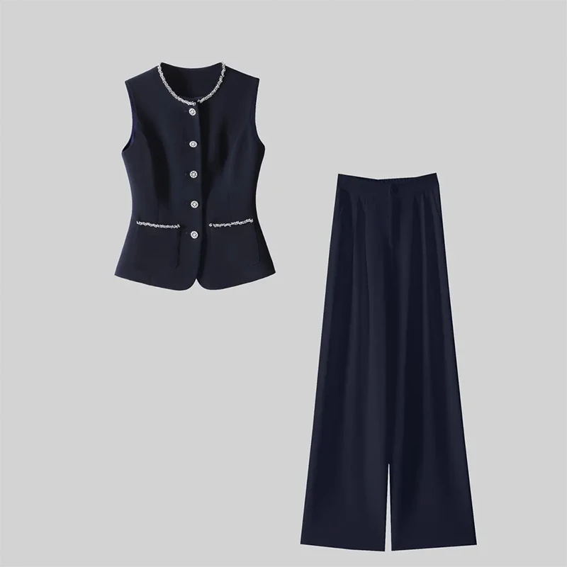 【两件套】【有里布】时尚新款休闲套装修身马甲夏季通勤两件套D3190