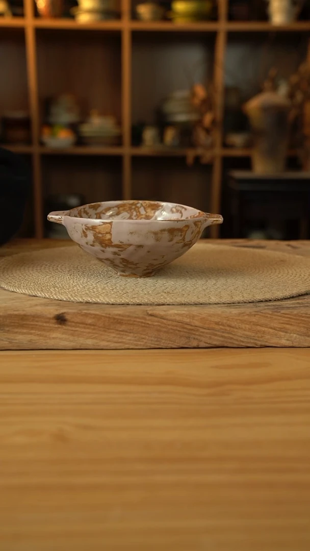 福利橡皮粉系列的6英寸双耳锤纹燕麦碗1个