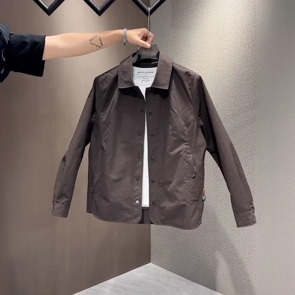 【品牌正品】2025秋季男士翻领开衫夹克新款时尚青年纯色简约气质男