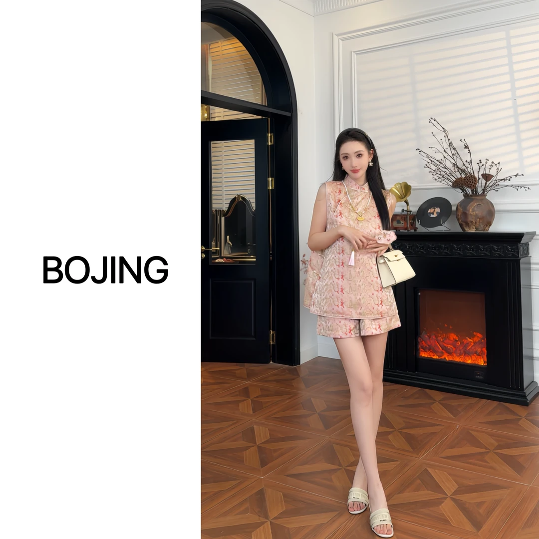 现货【五星出东方】新中式桑蚕丝显瘦夏季气质时尚短裤套装