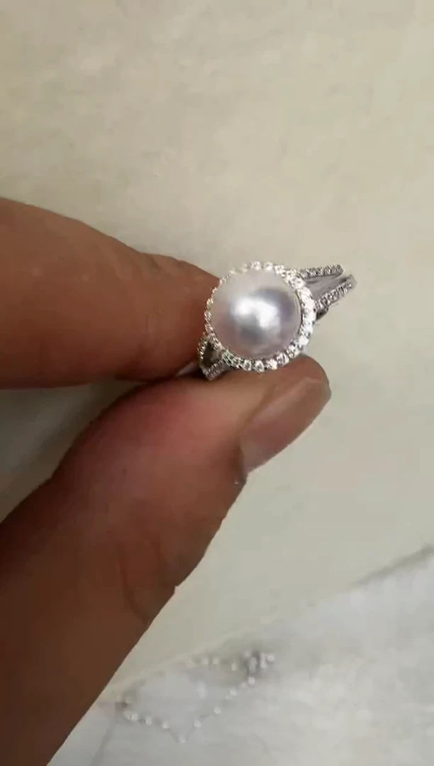 银S925镶嵌戒指海水珍珠戒指