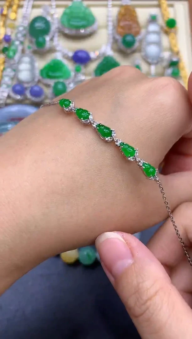 18K金镶嵌手链翡翠343-中国好珍宝