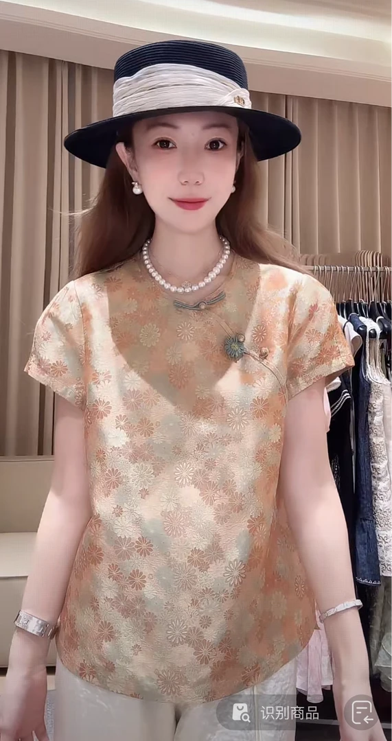 DEDM•STUDIO/复古轻奢高级100%桑蚕丝提花盘扣上衣2506XZS/21590