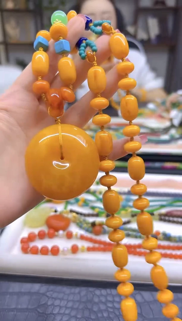 蜜蜡毛衣链未镶嵌DIY款M496