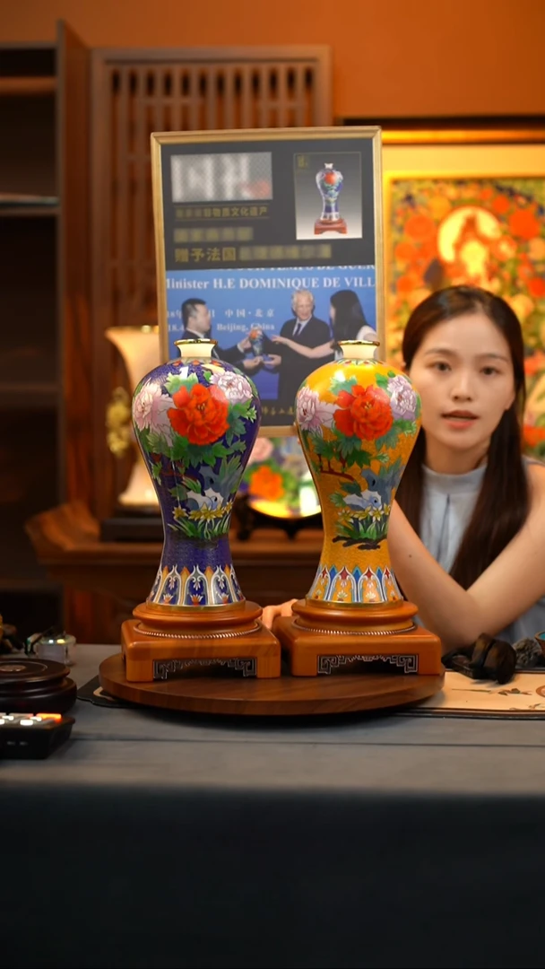 乘**浪景泰蓝紫铜梅瓶 戴嘉林大师作品