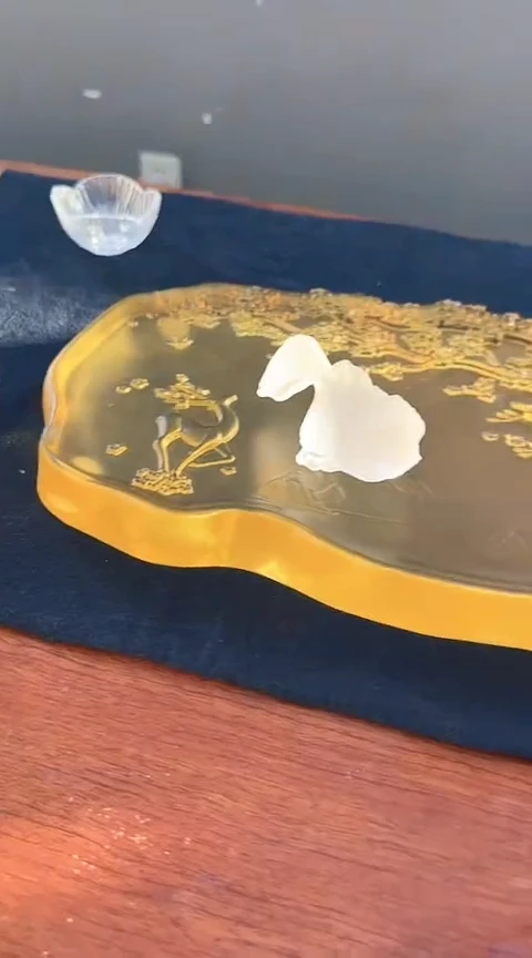 【闪购商品】茶盏琉璃金黄色樱花茶盘