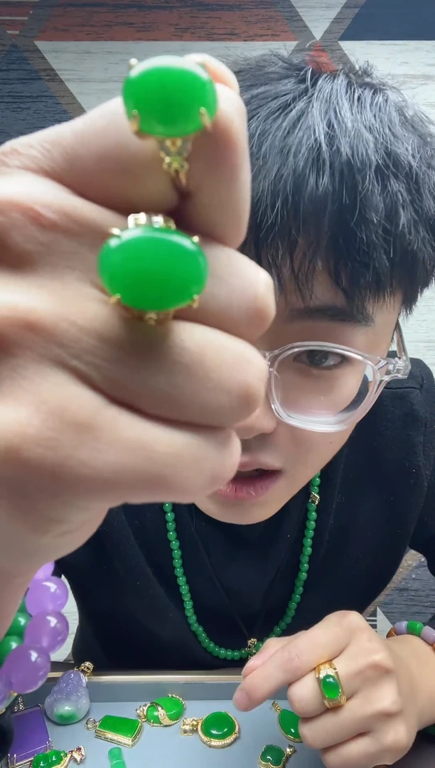 【闪购商品】翡翠戒指14K金镶嵌016翡翠大号鸽子蛋戒指