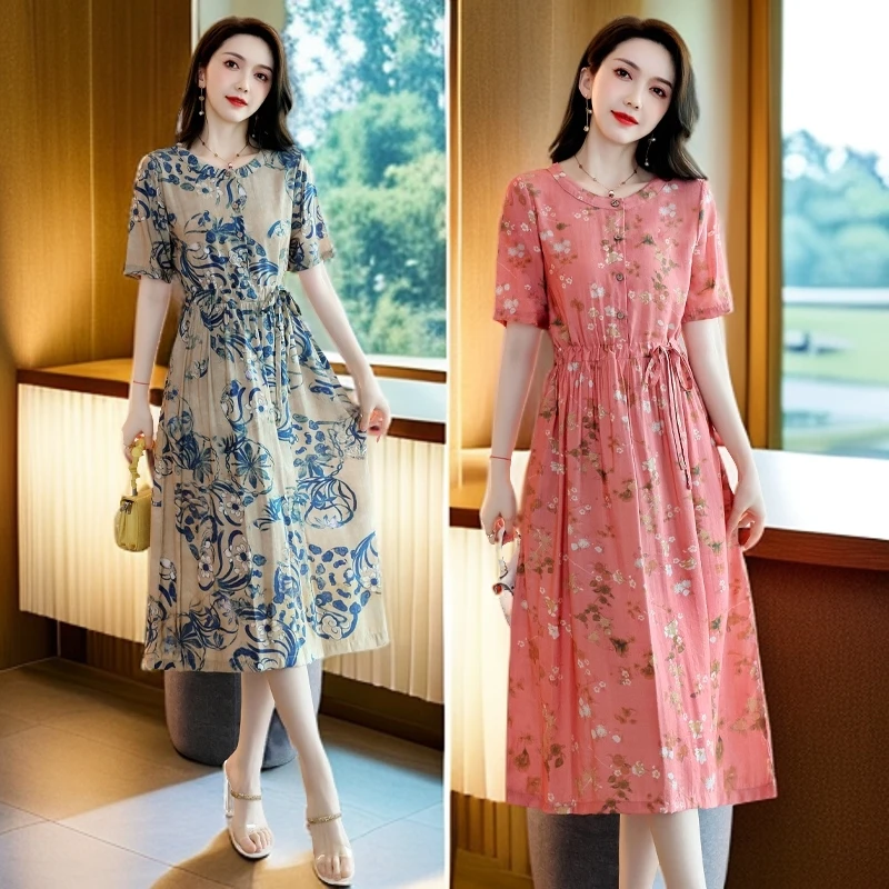 时尚显瘦夏装新款短袖修身气质韩版雪纺夏季连衣裙裙子7715碎花
