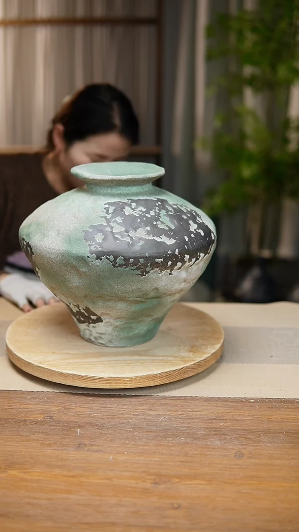 【闪购商品】陶瓷花器诧寂复古绿大飞碟