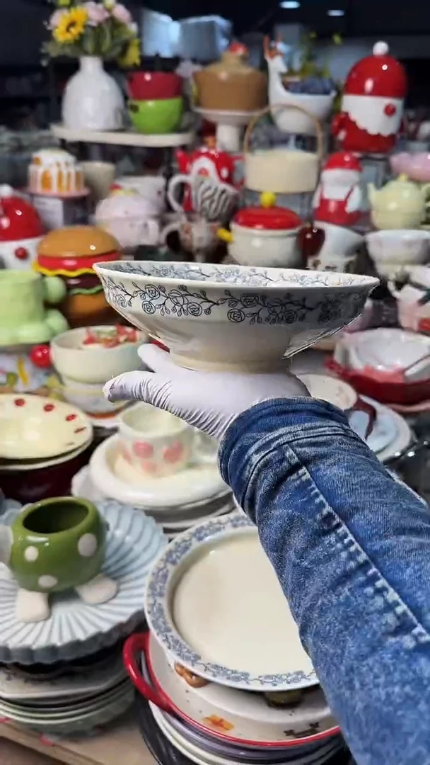 陶瓷蓝玫瑰高脚碗微瑕 凑满20元包邮