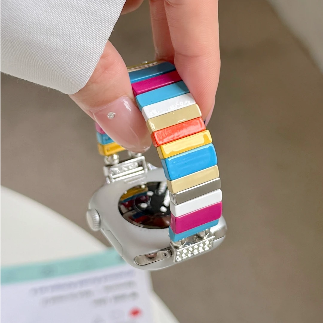 适用苹果Applewatchs11手表带金属陶瓷弹力腕带iWatch1098765个性