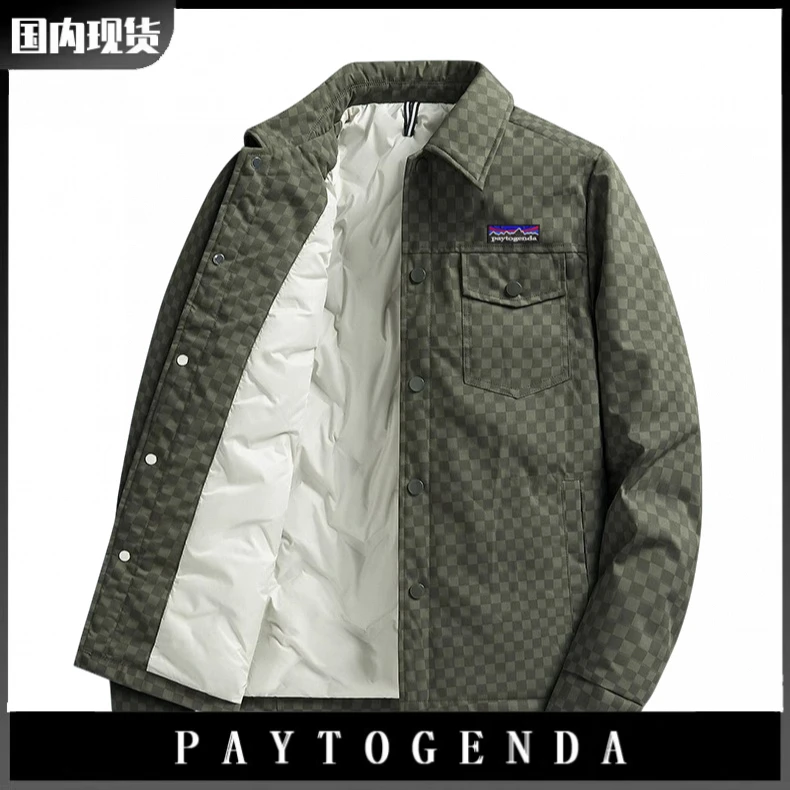 巴塔正品paytogenda户外正品男棋盘格羽绒棉服户外休闲翻领夹克