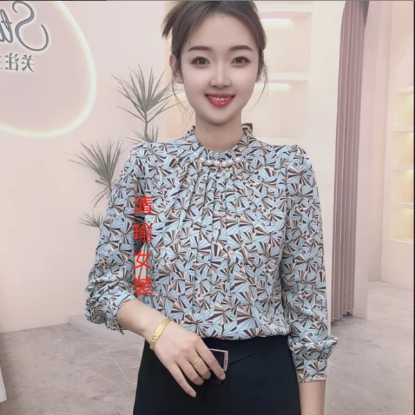 25年春秋新款上新时尚百搭洋气蓝色格子显瘦气质减龄女士长袖衬衫