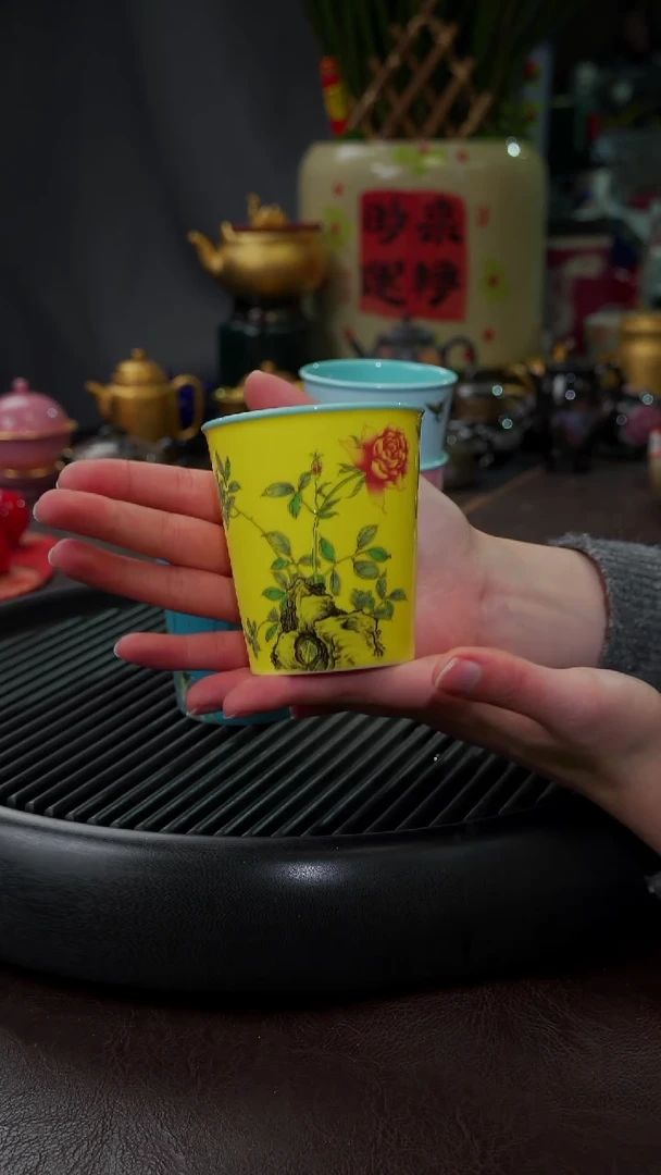 【闪购商品】杯【宜景窑焦黄】手绘可乐杯