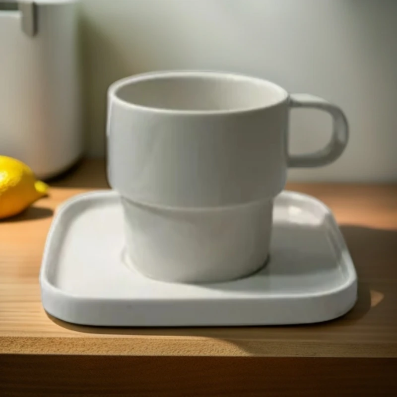 【CUQ家】200ML 设计师款可堆叠咖啡杯碟 欧式茶杯碟 精致简约