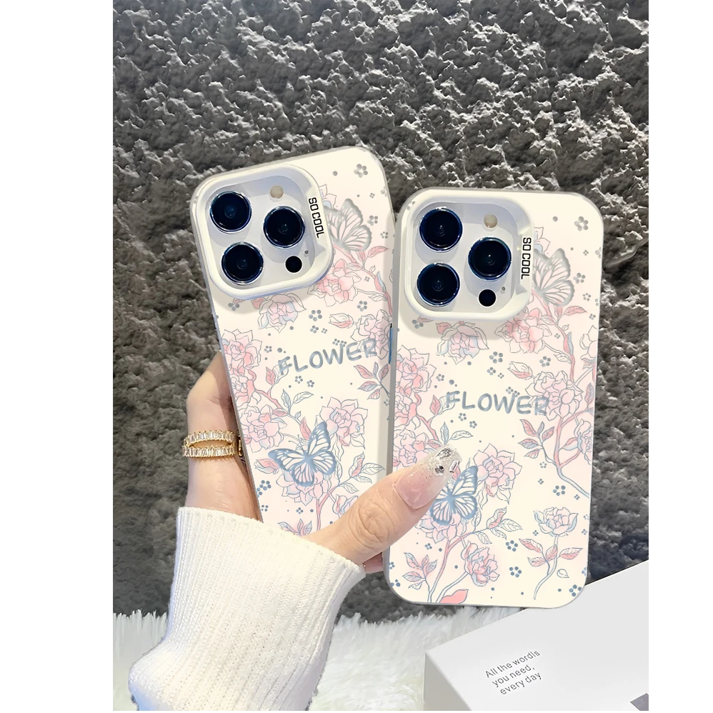 炫彩蝴蝶花适用iPhone13苹果16手机壳15promax高级感14女款12复古