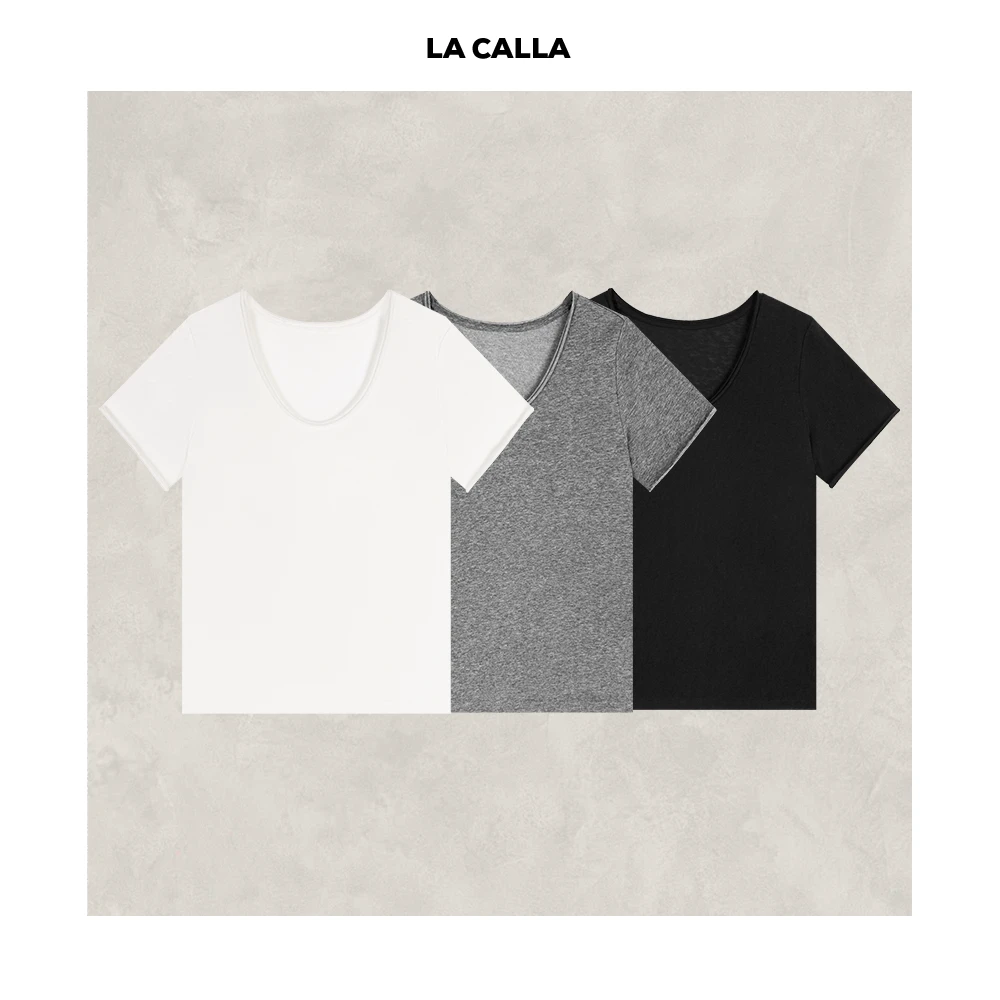 LA CALLA双领卷边日系极简纯色T恤YY51-2166