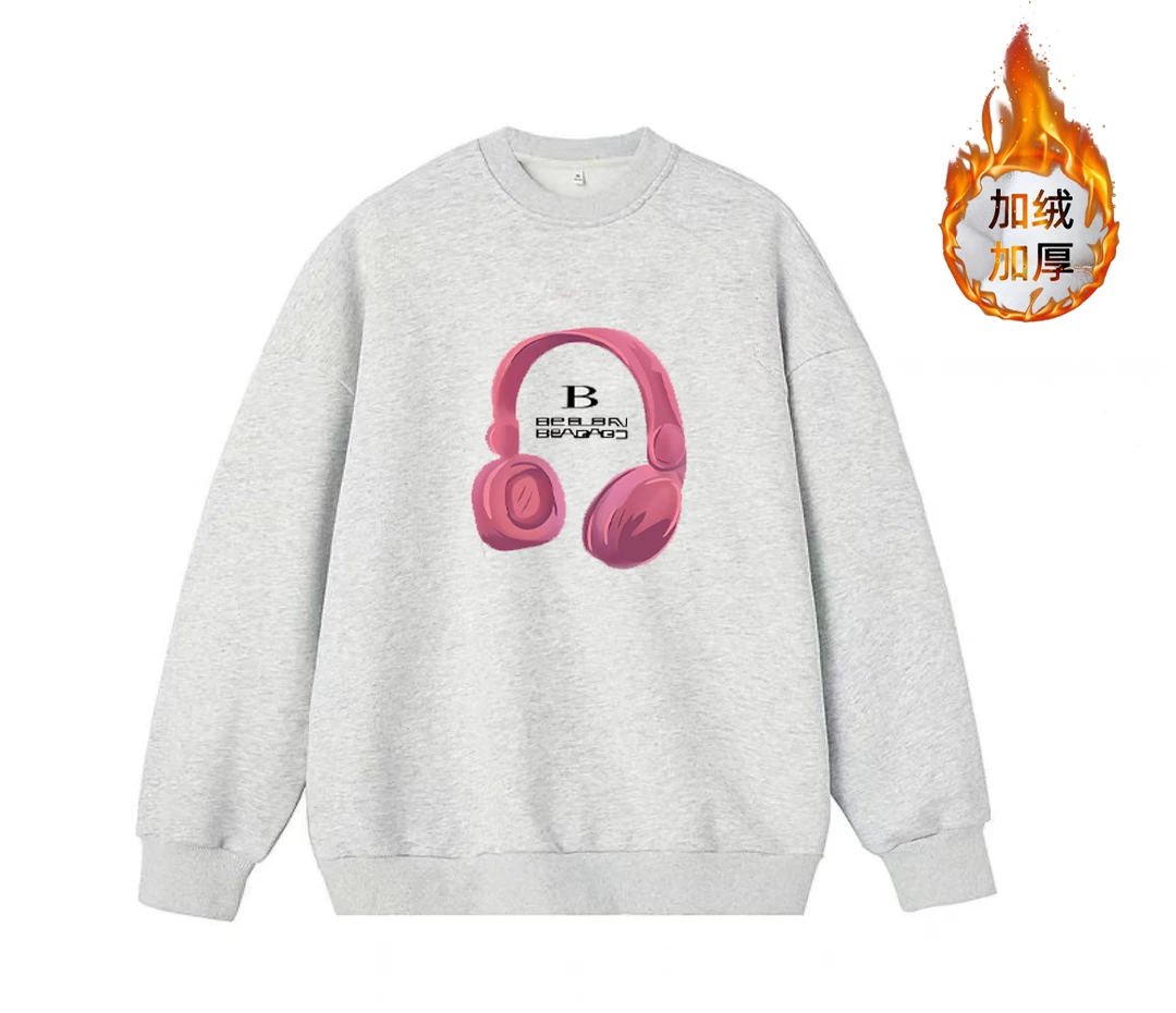 加绒加厚男女情侣款青春设计感情侣INS圆领卫衣-运动耳机