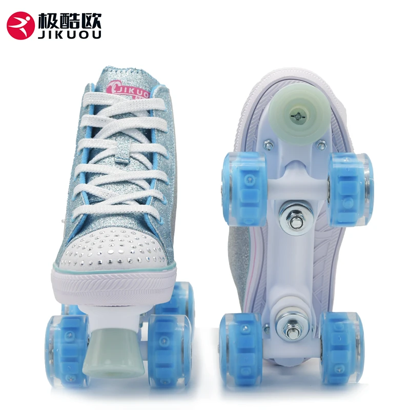 JIKUOU/极酷欧成人儿童休闲溜冰鞋帆布轮滑鞋双排轮滑鞋闪亮鞋身