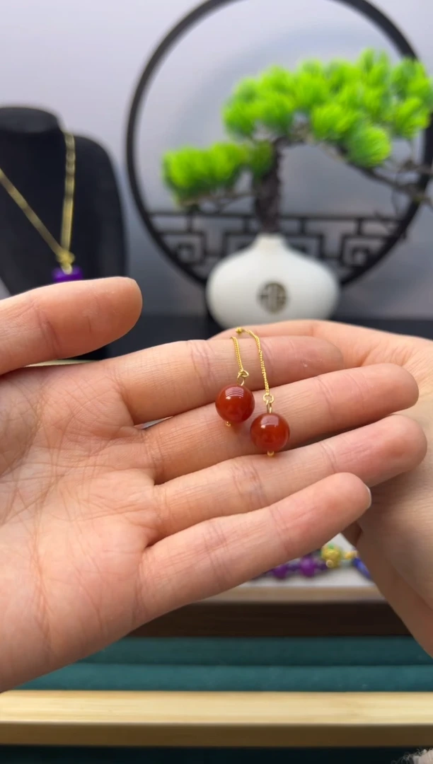 【闪购商品】南红玛瑙耳饰14K金镶嵌E130