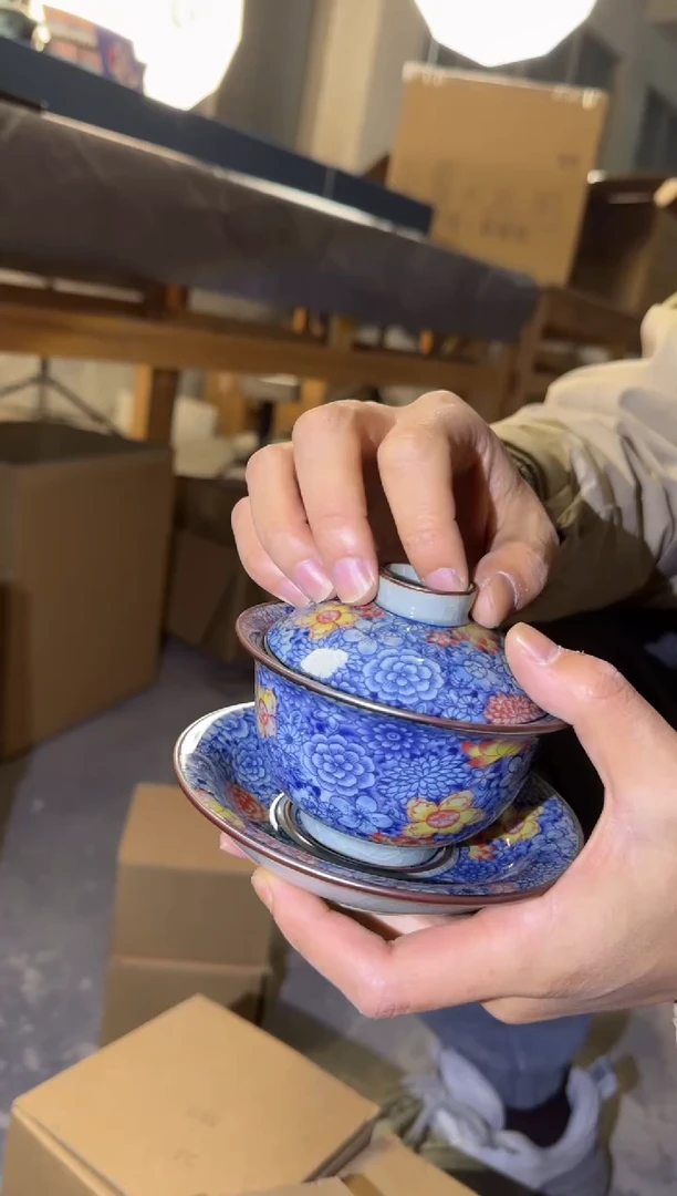 【闪购商品】杯景德镇陶瓷：老陶泥万花元宝盖碗