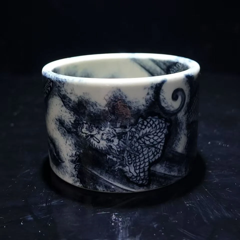 元经秘旨青花陈容龙扳指杯