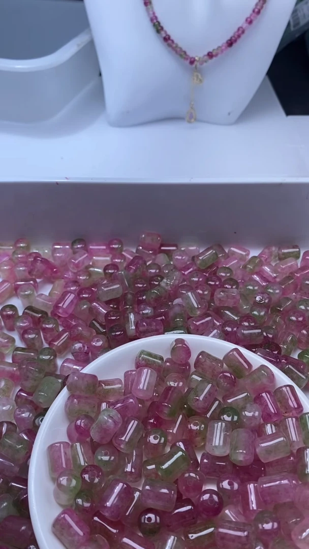 颈饰未镶嵌水晶W3256-西瓜碧玺桶珠12*8mm*6颗