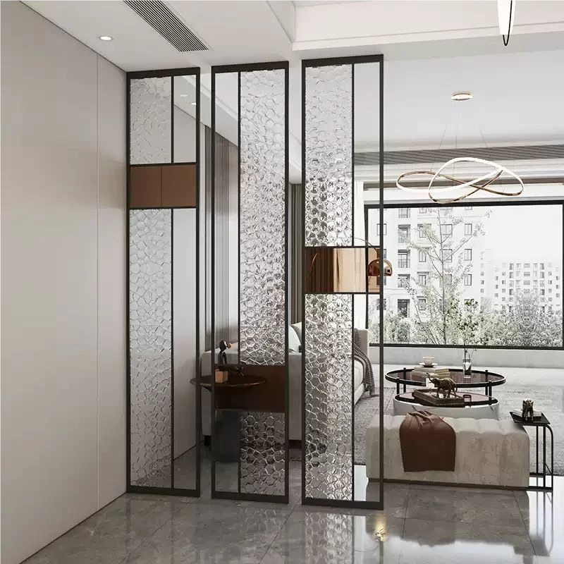 轻奢不锈钢屏风水立方长虹玻璃客厅遮挡墙现代简约入户酒店玄关