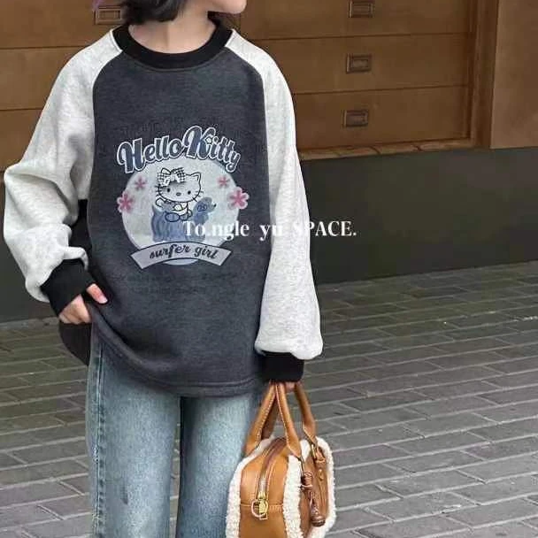 中大童女童儿童洋气休闲时尚加绒套头卫衣上衣秋冬加绒童95319