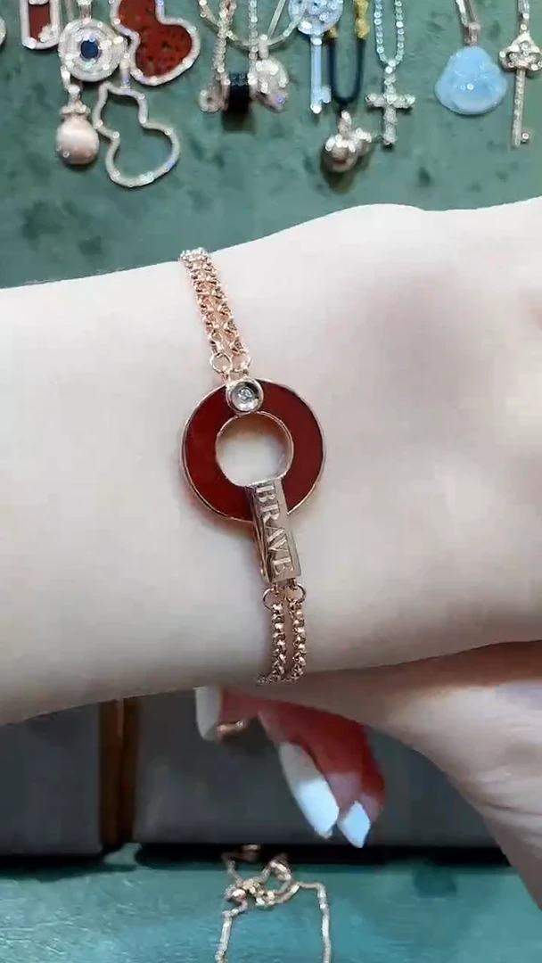 【闪购商品】玛瑙/玉髓手链18K金镶嵌18K金钻石铜钱手链