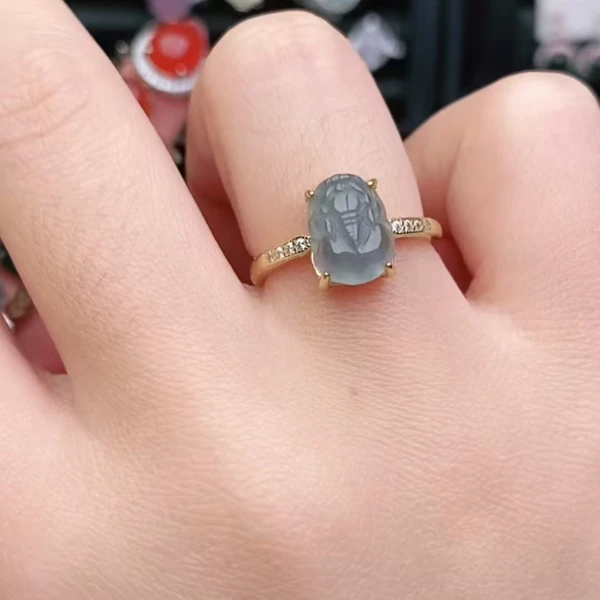 鑫辰珠宝天然A货翡翠银镶嵌设计款开口女戒指时尚百搭