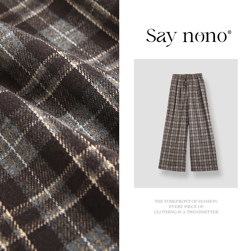 懒猫nono│Saynono 抽绳休闲格子裤直筒裤/MLA5065