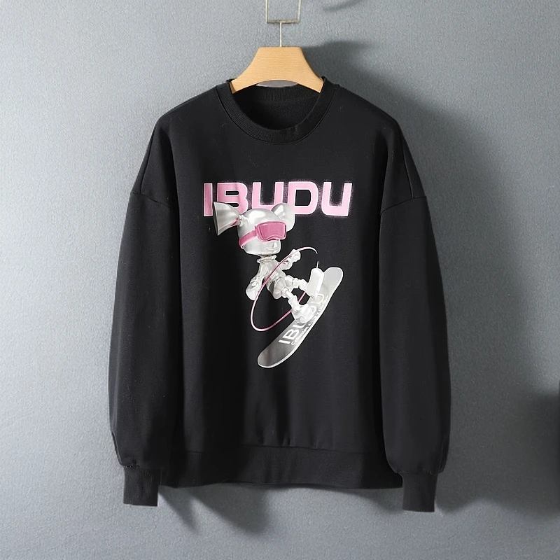 【伊BD】个性街头百搭圆领宽松印字卡通卫衣外套女901品牌折扣