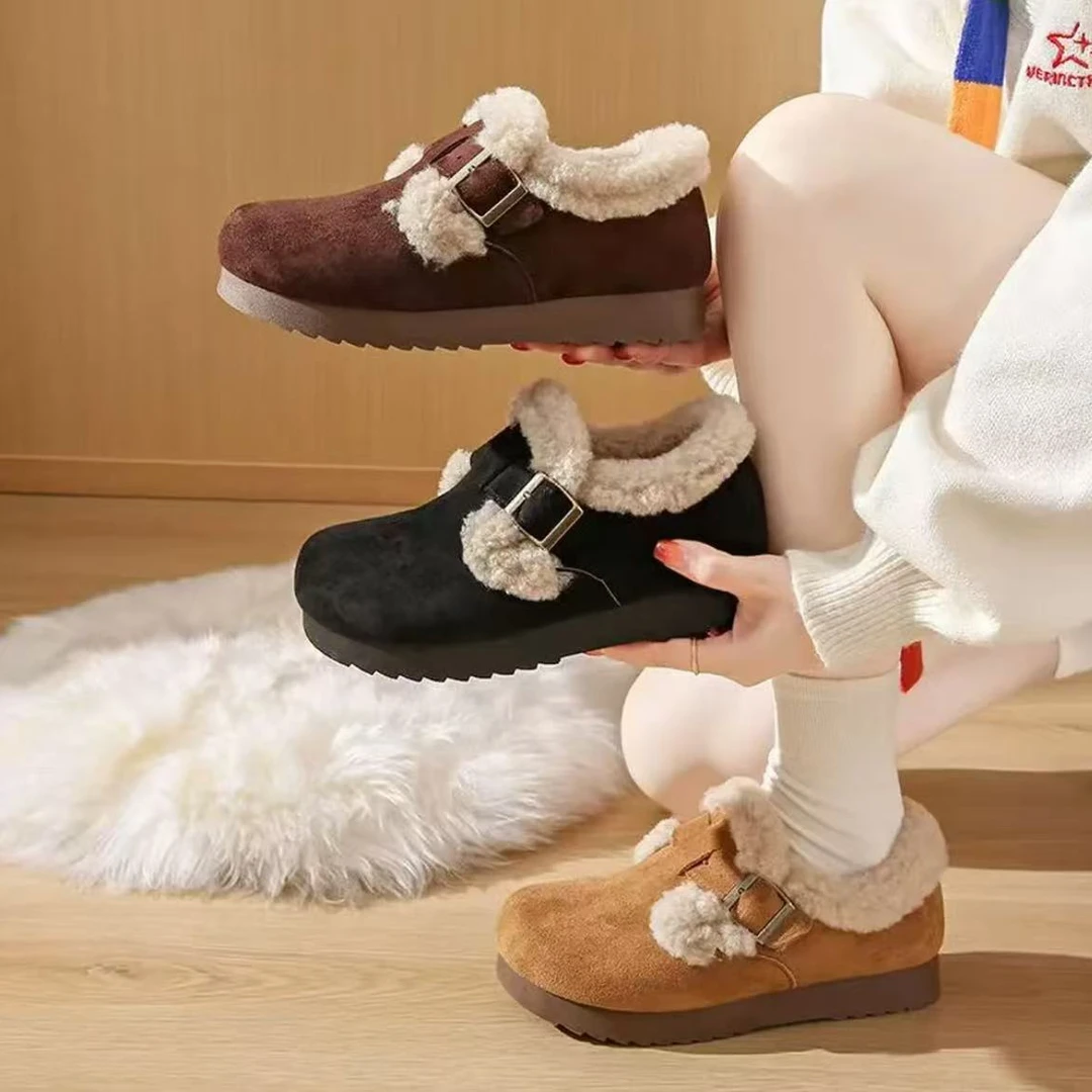 新款保暖豆豆鞋女加绒秋冬季一脚蹬平底毛毛鞋懒人鞋百搭棉鞋628