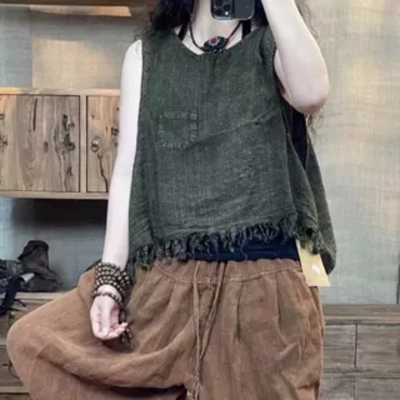 FF 6233 夏季新品千鸟格毛边怀旧复古女士背心 胸围144长57