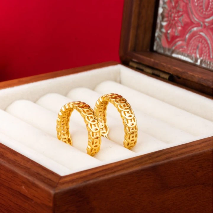 【顺丰配送 次日到家】编织钱多多戒指2g 钱在我收招财进宝开口可调节气质百搭精致饰品铜合金戒指父亲节礼物